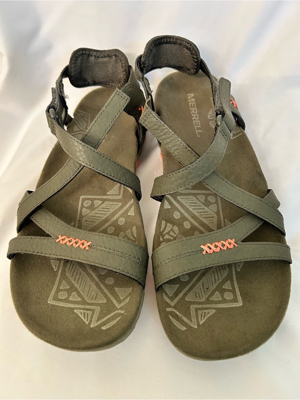 Merrell Olive Green Outdoor Sport Sandals with Orange Accents - Picture 5 of 9